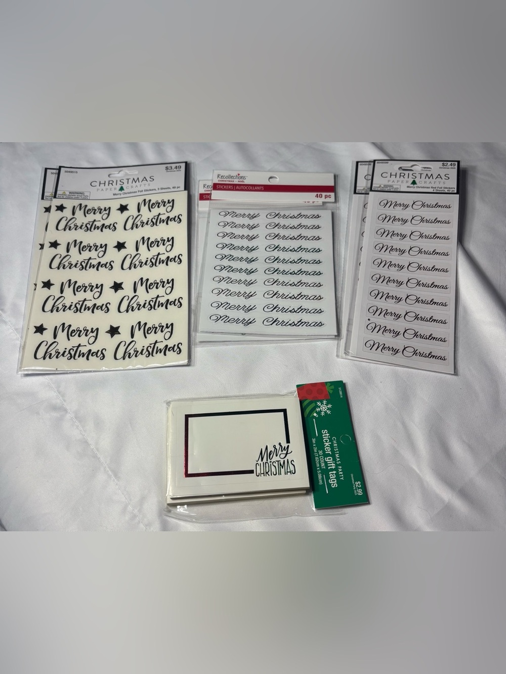 8 New Recollections Merry Christmas Sticker & Gift Tag Set - White, Black, Green